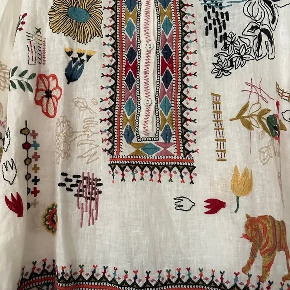 Johnny Was Simmie Embroidered Linen Blouse - Picture 5 of 15